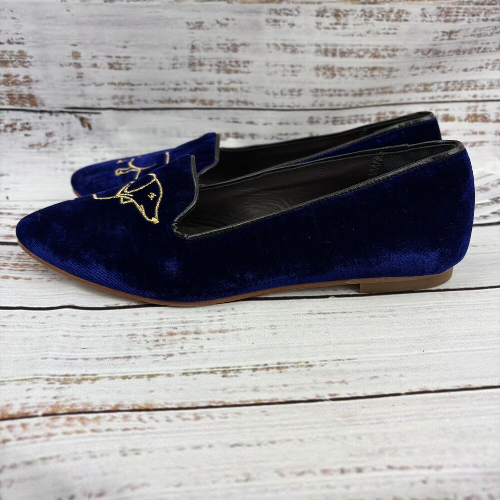 Geppettos Blue Velvet Dog Embroidered Slip On Shoes Flats Spain 35 EU 4.5 US‎ - Picture 6 of 12